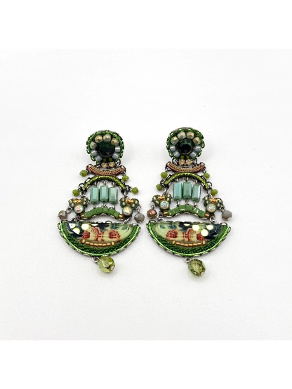 Colorful Ayala Bar Mosaic-Inspired Earrings With Green Beads